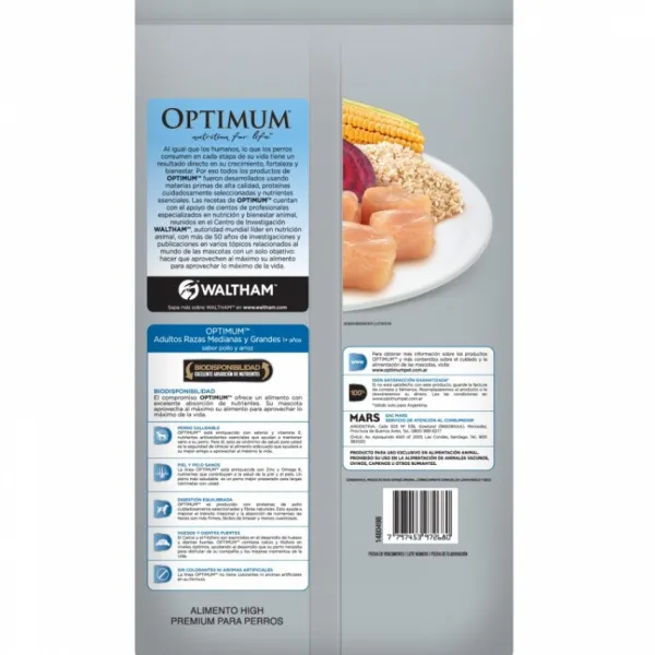 Discount Optimum Adulto Raza Mediana Y Grande Sabor Pollo Y Arroz Alimento Para Perros