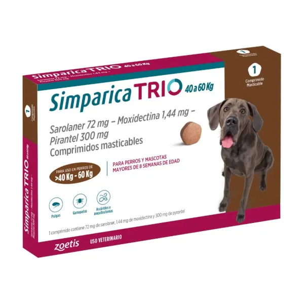 New Simparica Trio 40.1 - 60 Kg Antiparasitario Para Perros 1 Comprimido
